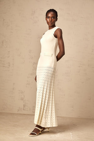 Aurohaya Donatienne white faux-pearl knitted maxi dress