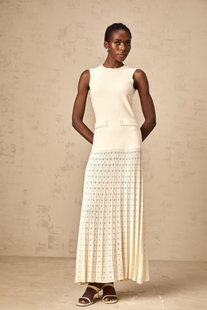 Aurohaya Donatienne white faux-pearl knitted maxi dress