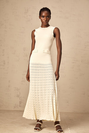 Aurohaya Donatienne white faux-pearl knitted maxi dress