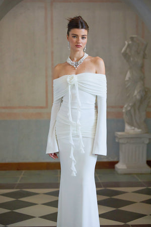 Aurohaya Wanda white glittered floral-appliqué knit maxi dress