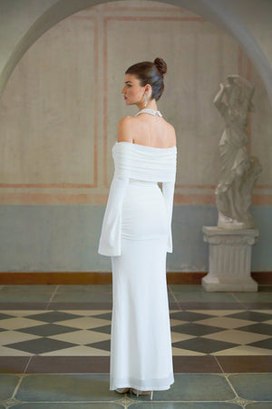 Aurohaya Wanda white glittered floral-appliqué knit maxi dress