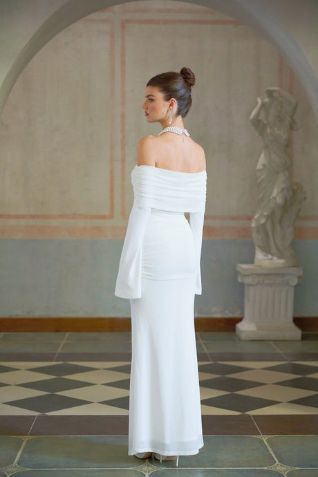 Aurohaya Wanda white glittered floral-appliqué knit maxi dress