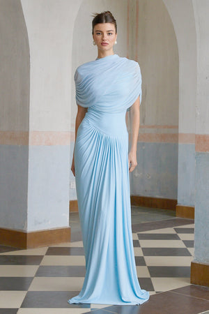 Aurohaya Catherine asymmetrical pleated maxi dress in Baby-blue