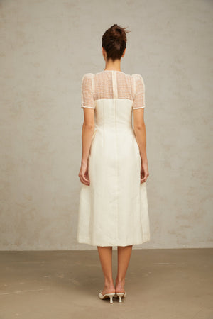 Aurohaya Camille white braid panelled midi dress