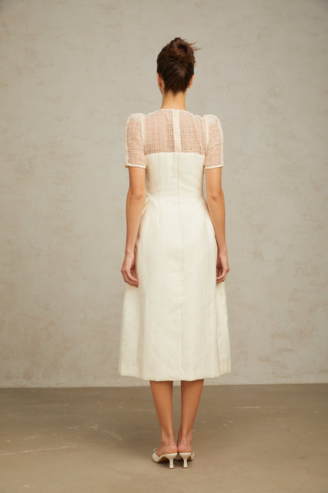 Aurohaya Camille white braid panelled midi dress