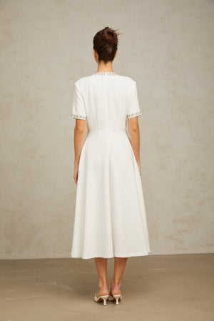 Aurohaya Cassiopeia crystal-accented bow midi dress in White