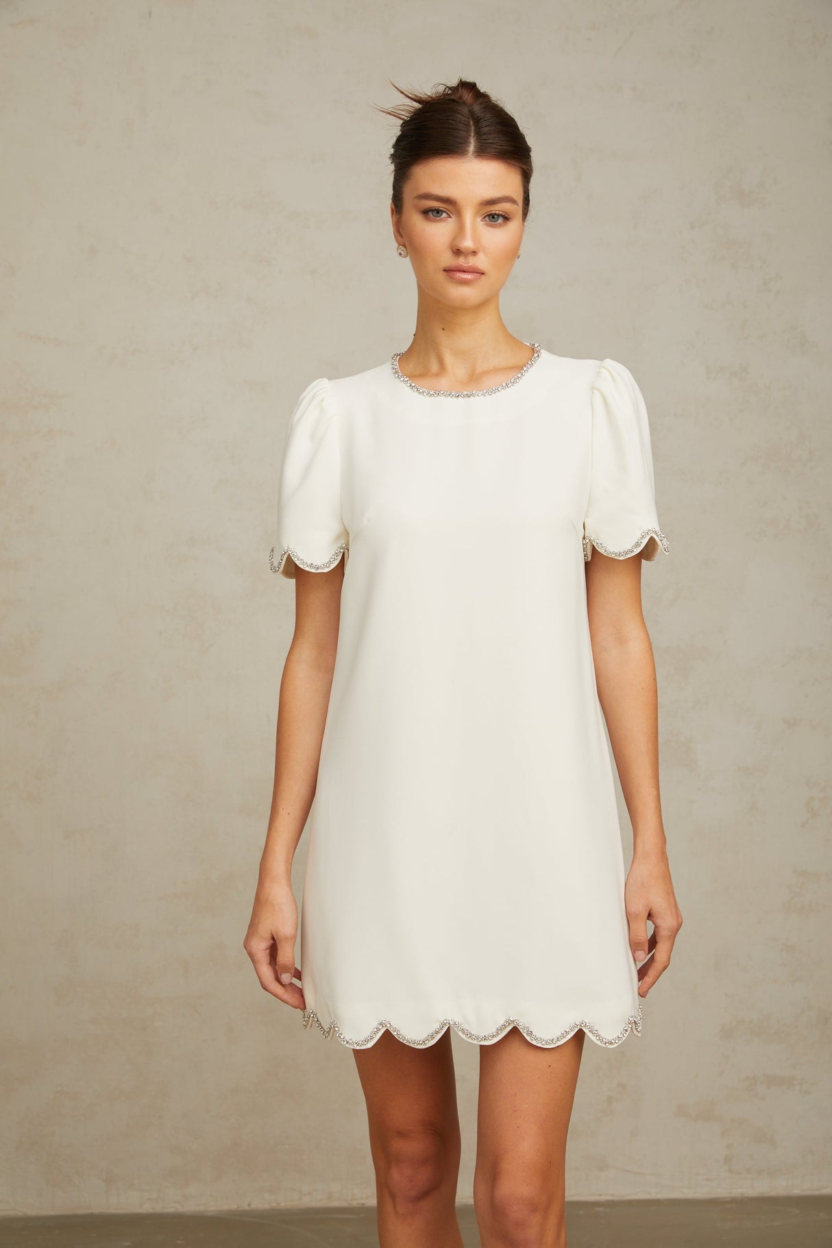Aurohaya Bérénice white crystal-embellished mini dress