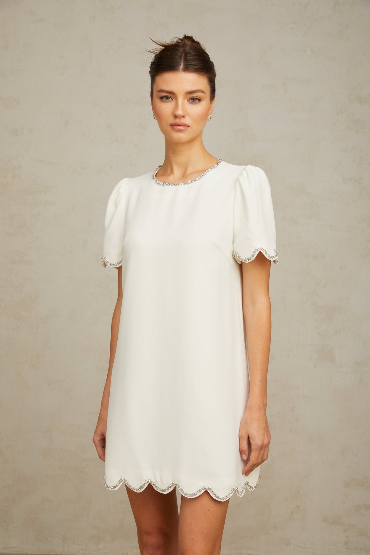Aurohaya Bérénice white crystal-embellished mini dress