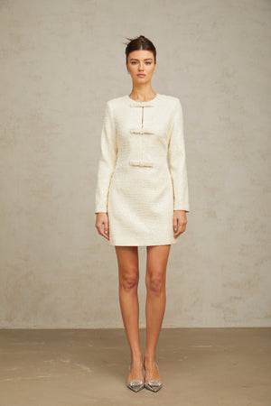 Aurohaya Angélique white sequined tweed mini dress