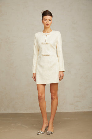 Aurohaya Angélique white sequined tweed mini dress