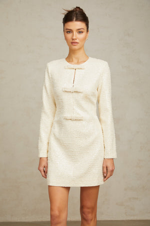 Aurohaya Angélique white sequined tweed mini dress
