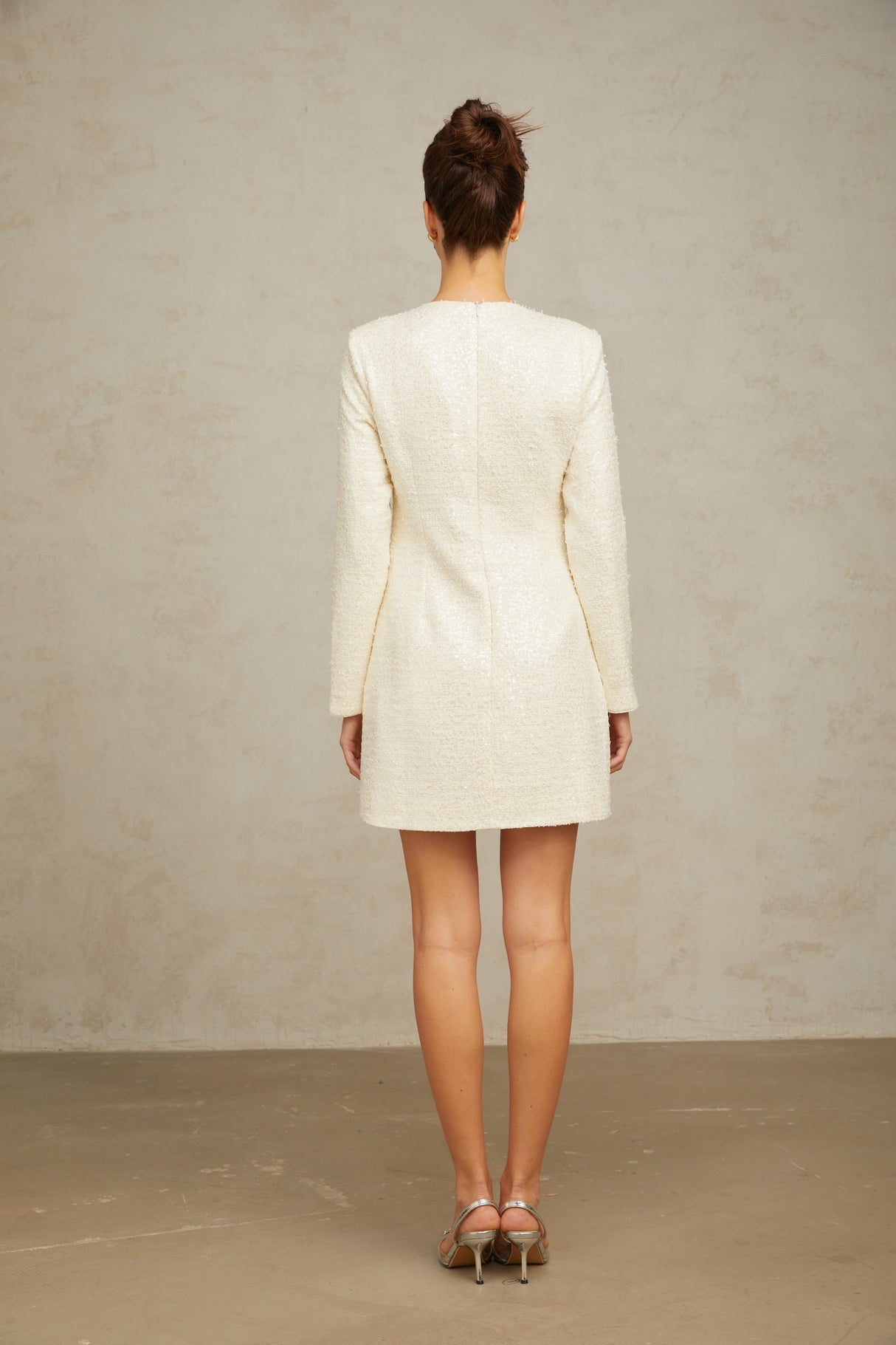 Aurohaya Angélique white sequined tweed mini dress