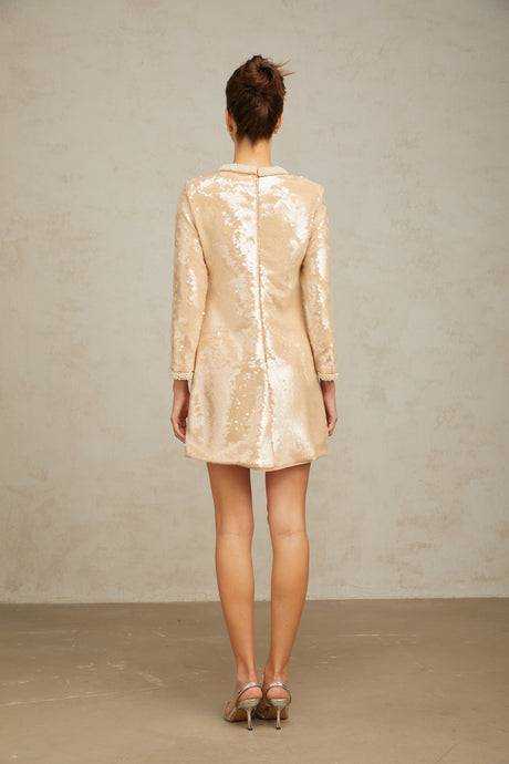 Aurohaya Ornella neutrals faux-pearl sequined mini dress