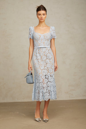 Aurohaya Audrey blue floral-lace boned midi dress