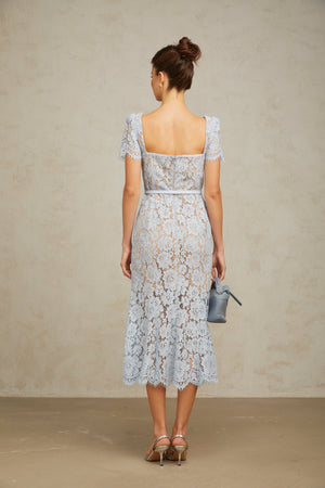 Aurohaya Audrey blue floral-lace boned midi dress