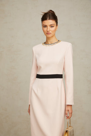 Aurohaya Anaïs pink crystal color-blocked midi dress