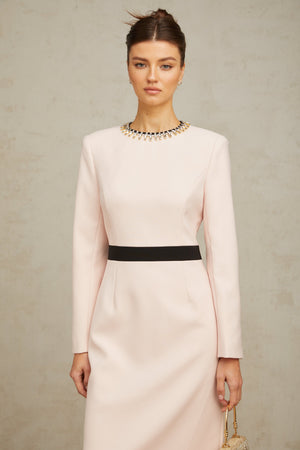 Aurohaya Anaïs pink crystal color-blocked midi dress