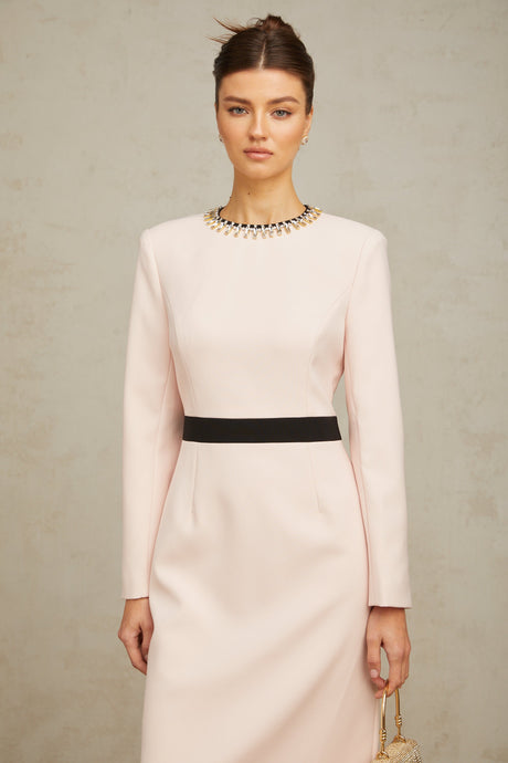 Aurohaya Anaïs pink crystal color-blocked midi dress