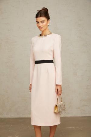 Aurohaya Anaïs pink crystal color-blocked midi dress
