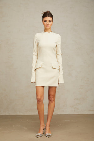 Aurohaya Chloé cream-white fitted mini dress