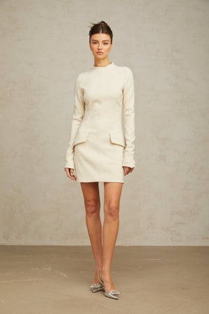 Aurohaya Chloé cream-white fitted mini dress