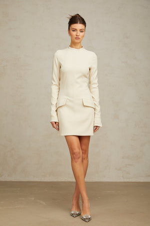 Aurohaya Chloé cream-white fitted mini dress