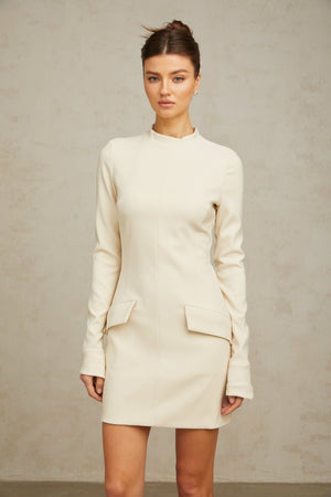 Aurohaya Chloé cream-white fitted mini dress