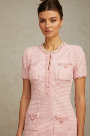 Aurohaya Eugénie pink beaded knit mini dress