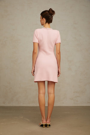 Aurohaya Eugénie pink beaded knit mini dress