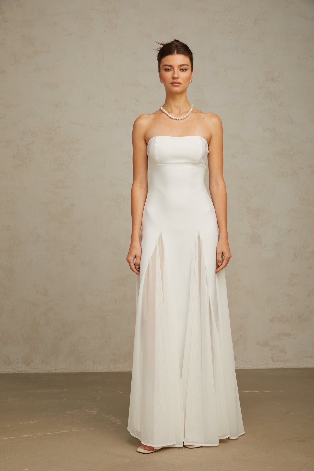 Aurohaya Nathalie white tulle-panelling maxi dress