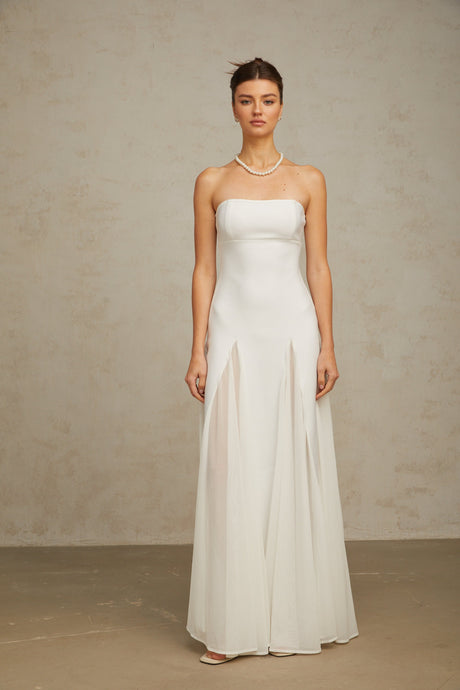 Aurohaya Nathalie white tulle-panelling maxi dress