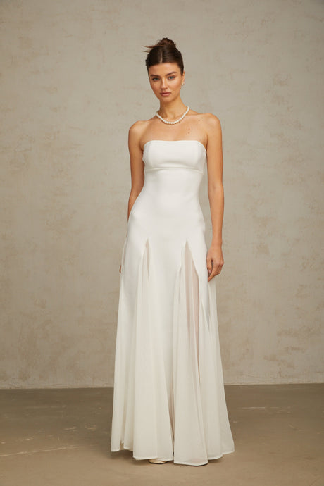 Aurohaya Nathalie white tulle-panelling maxi dress