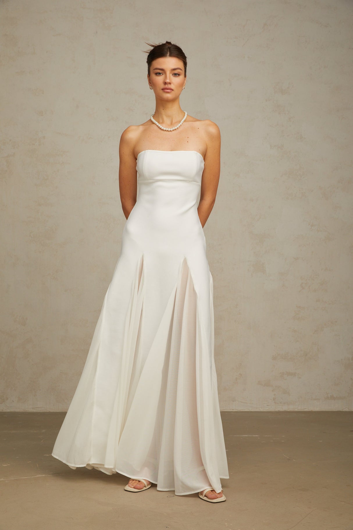 Aurohaya Nathalie white tulle-panelling maxi dress