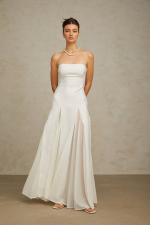 Aurohaya Nathalie white tulle-panelling maxi dress