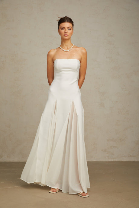 Aurohaya Nathalie white tulle-panelling maxi dress
