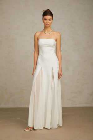 Aurohaya Nathalie white tulle-panelling maxi dress