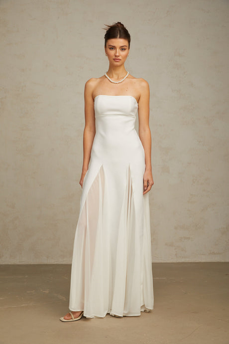 Aurohaya Nathalie white tulle-panelling maxi dress