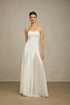 Aurohaya Nathalie white tulle-panelling maxi dress
