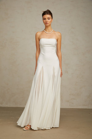 Aurohaya Nathalie white tulle-panelling maxi dress