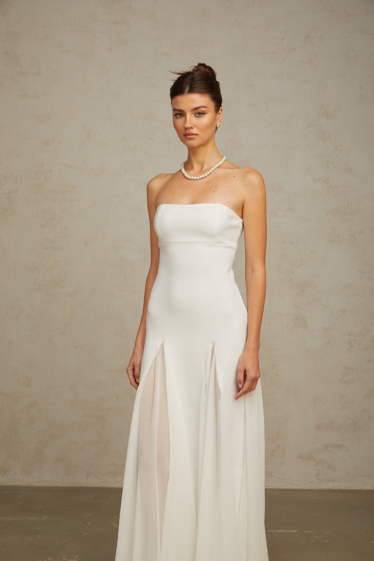 Aurohaya Nathalie white tulle-panelling maxi dress