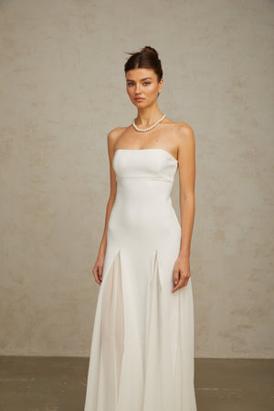 Aurohaya Nathalie white tulle-panelling maxi dress