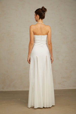 Aurohaya Nathalie white tulle-panelling maxi dress