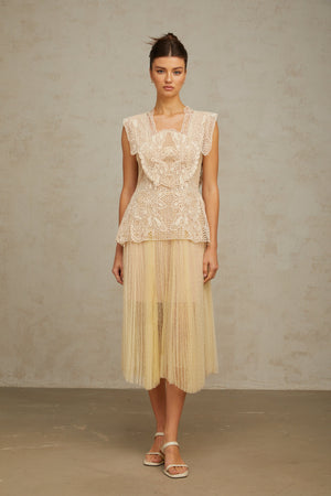 Aurohaya Céleste floral-lace-panelling tulle midi dress in Neutrals
