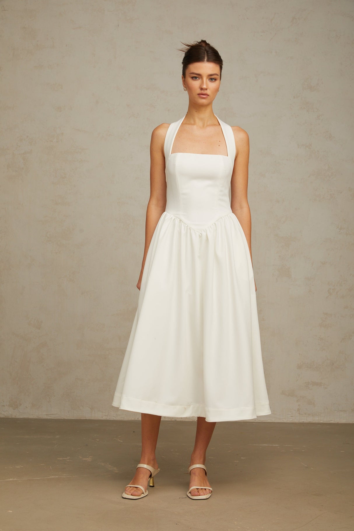 Aurohaya Alizée halterneck pleated midi dress in White