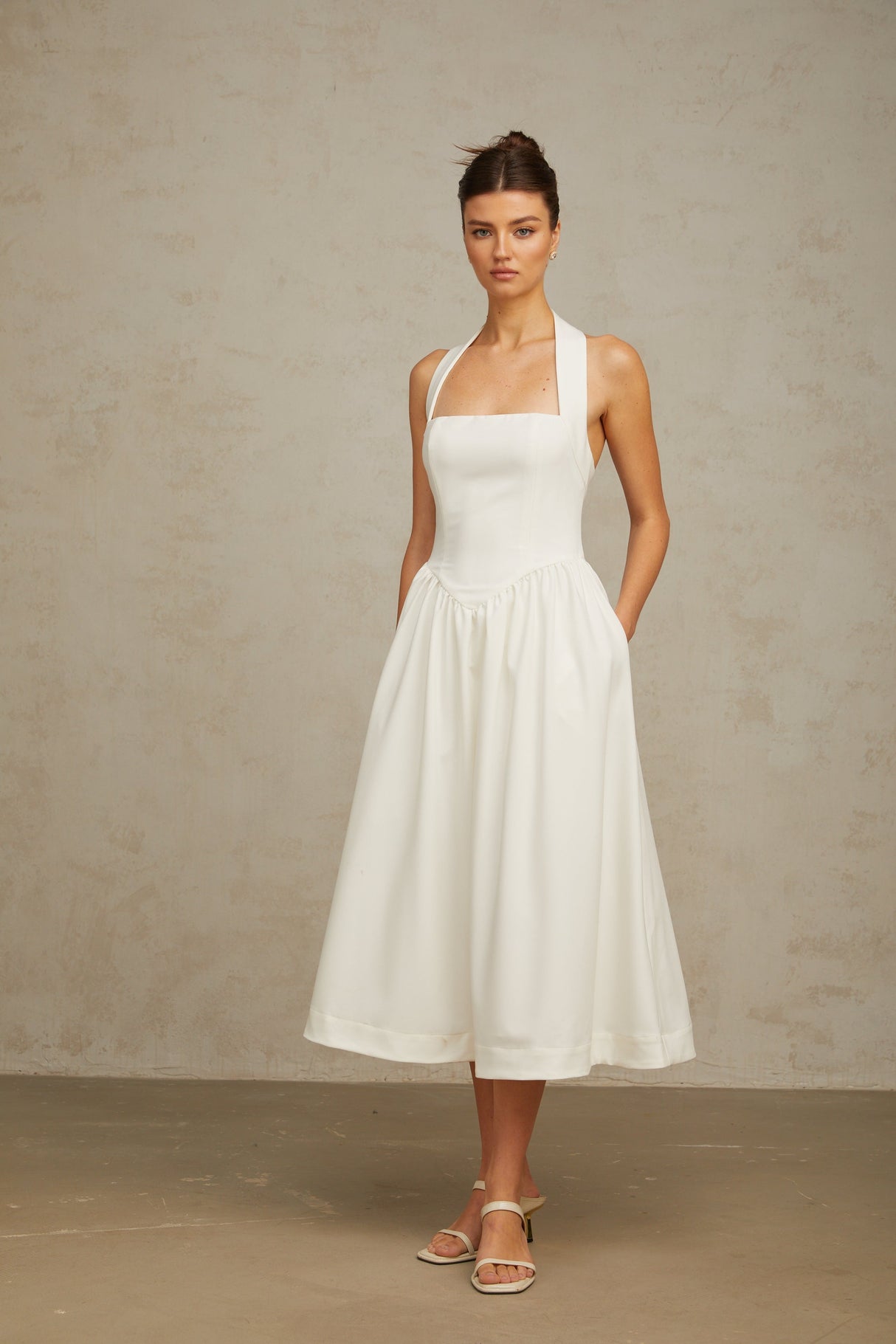 Aurohaya Alizée halterneck pleated midi dress in White