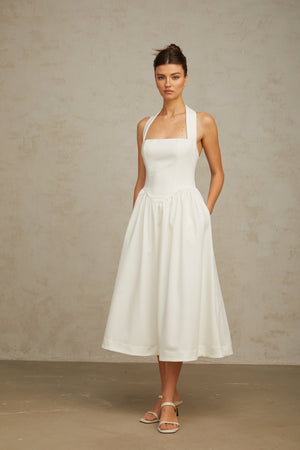 Aurohaya Alizée halterneck pleated midi dress in White