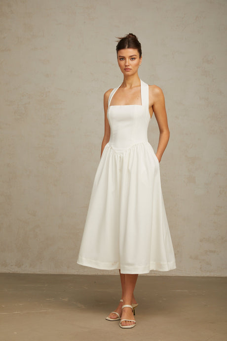 Aurohaya Alizée halterneck pleated midi dress in White