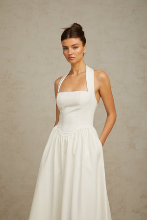 Aurohaya Alizée halterneck pleated midi dress in White