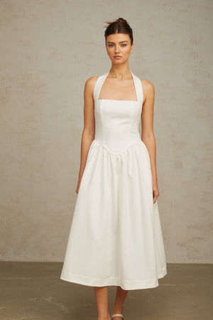Aurohaya Alizée halterneck pleated midi dress in White