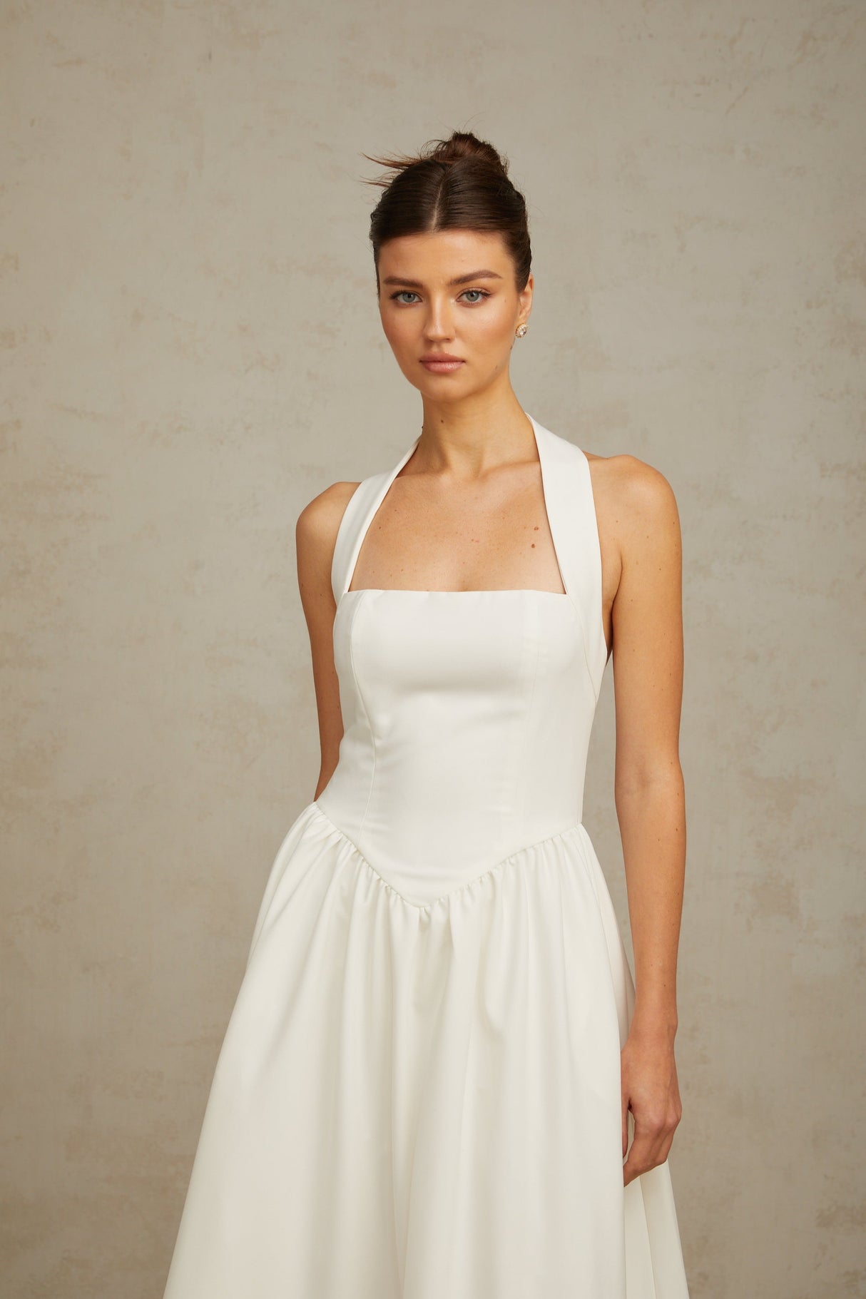 Aurohaya Alizée halterneck pleated midi dress in White